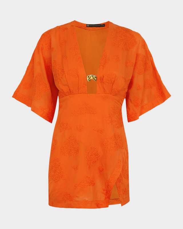 Solid Pietra Embroidered Mini Dress